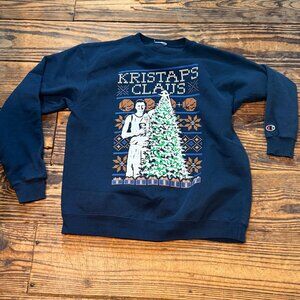 Barstool Champion Sweatshirt "Kristaps Claus" Large Porzingis Ugly X-Mas Sweater